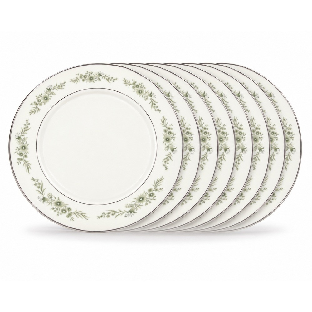 7 Vintage Wedgwood Westbury 10.75" Dinner Plates Bone China Green Floral ENG